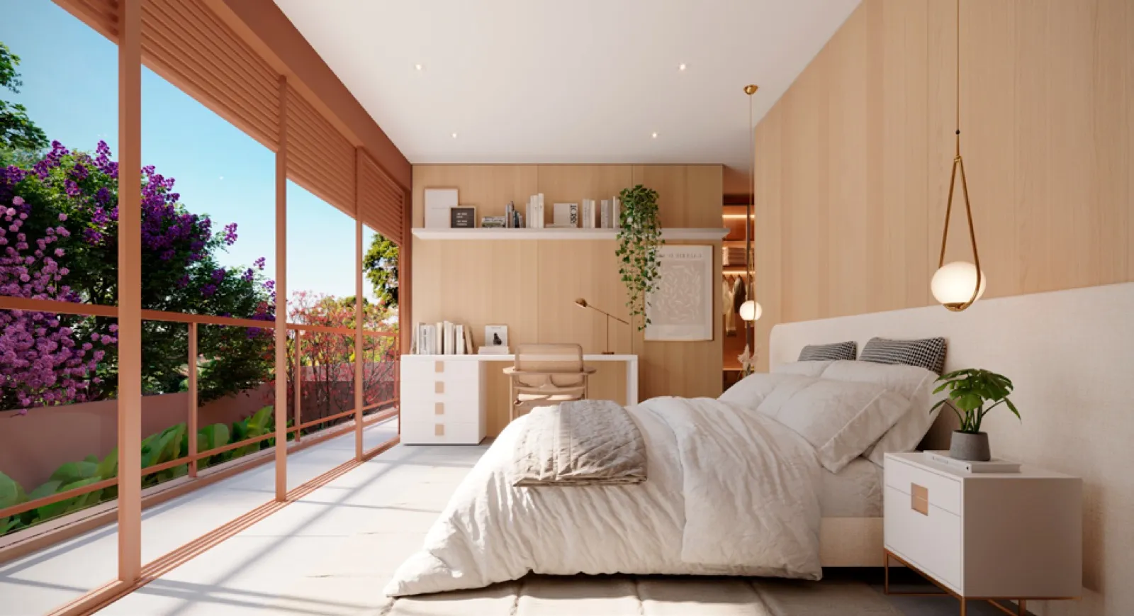 Suíte master com sacada do Casa Flora Badra — condomínio de casas no Alto da Boa Vista